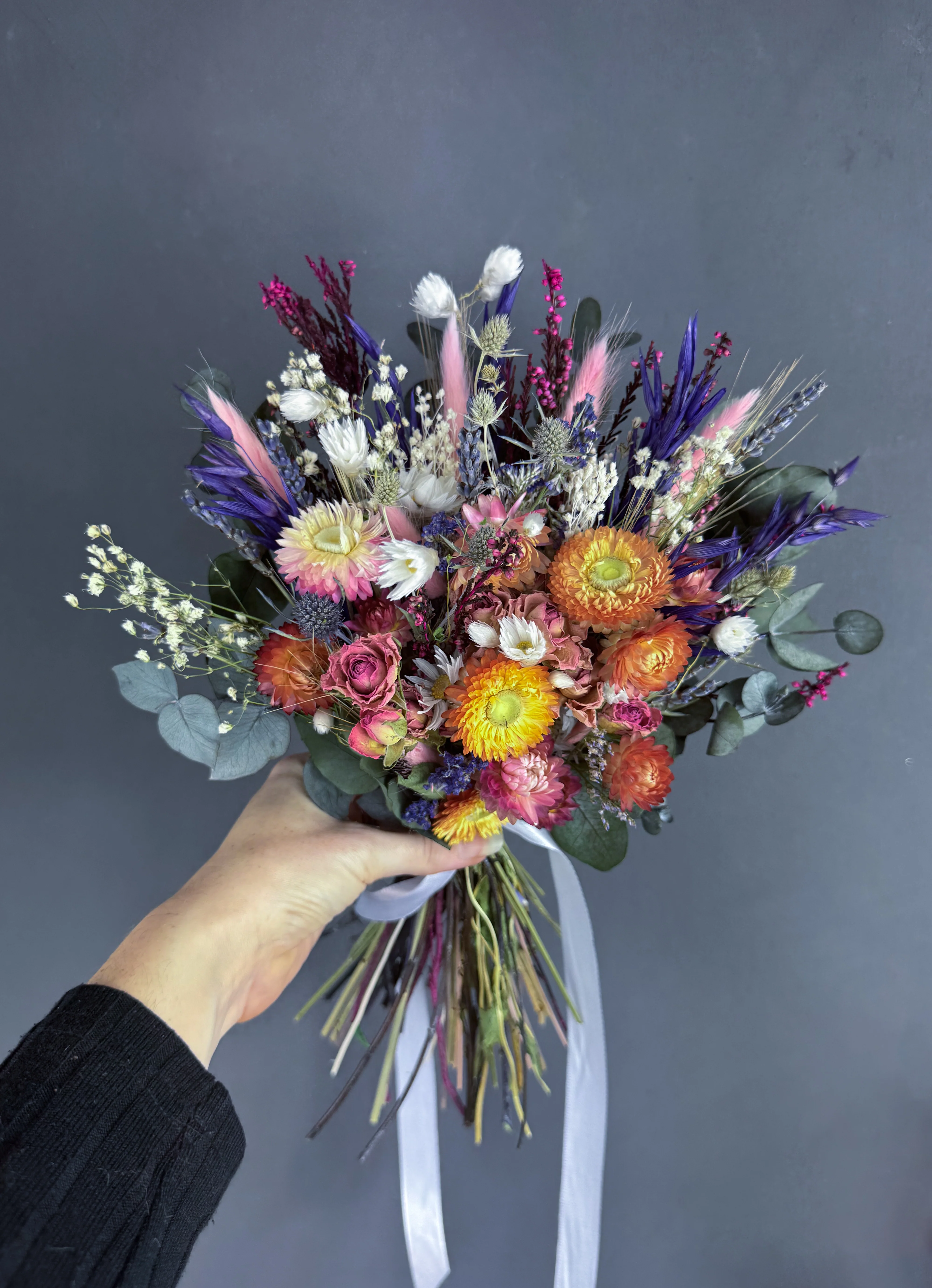 Dahlia wildflower dried bridesmaid bouquet