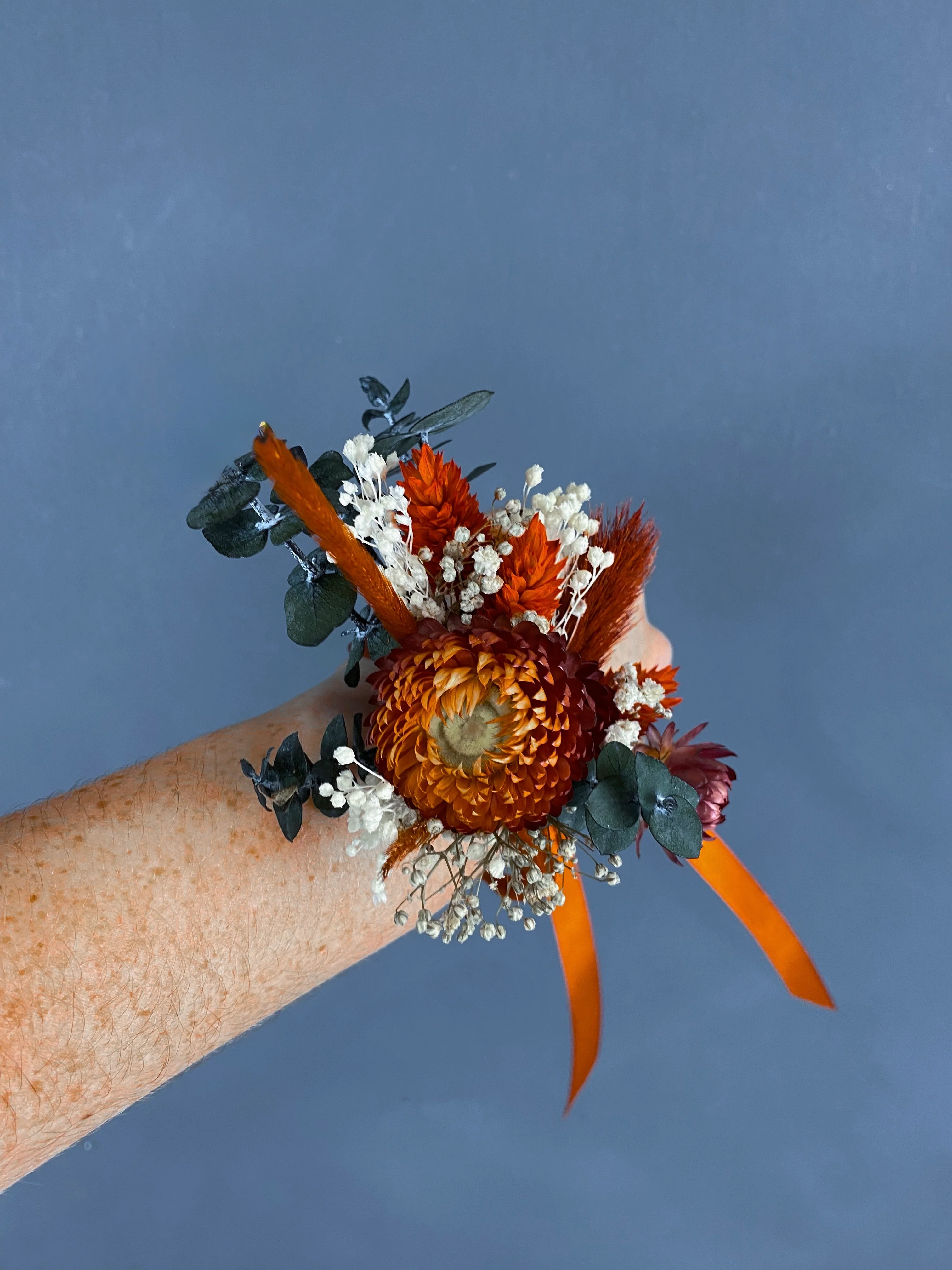Mara dried flower wrist corsage