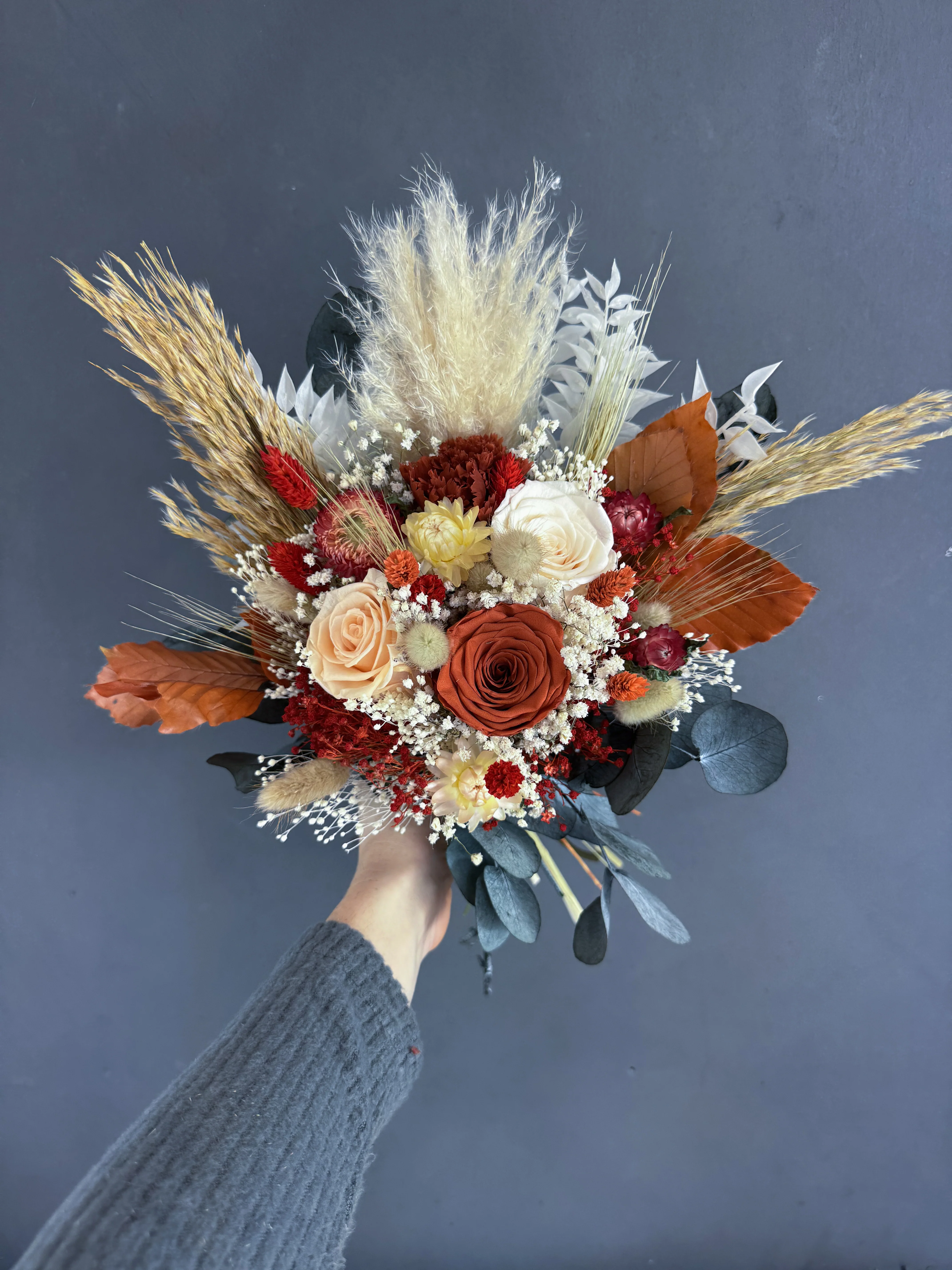 Sia dried flower bridesmaid bouquet